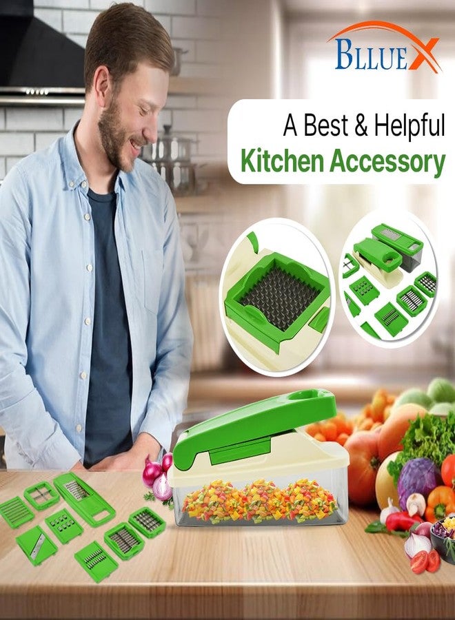 BLLUEX 14 in 1 Multipurpose Chopper, Fruits & Vegetable Cutters, Grater Peeler Chipser, Unbreakable Food Grade Body, Easy Push to Clean Button Slicer Dicer, Chopper for Kitchen (Green, Plastic) - Image 5